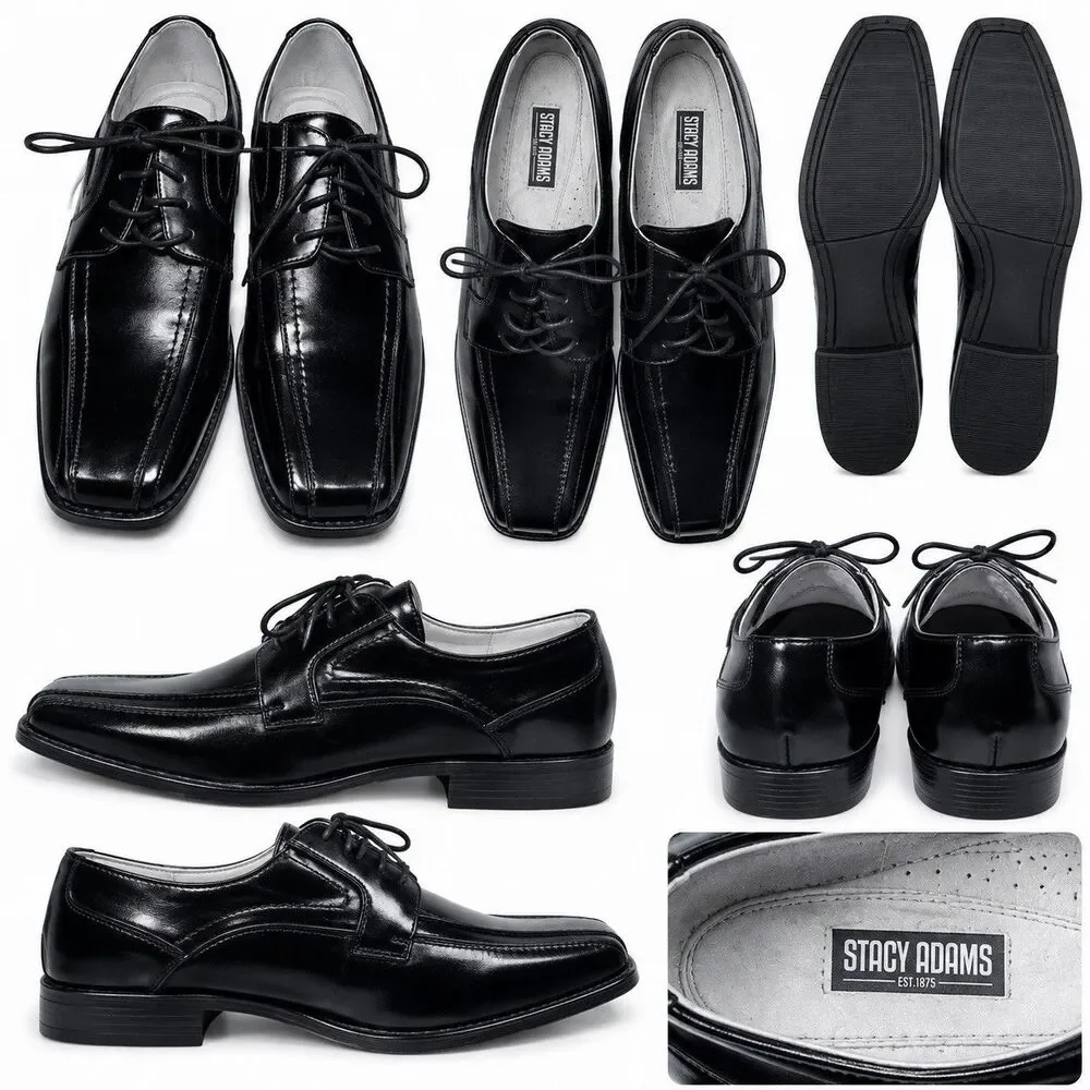 Stacy Adams Men’s Lace Up Square Toe Black Dress Shoes Size 9W
